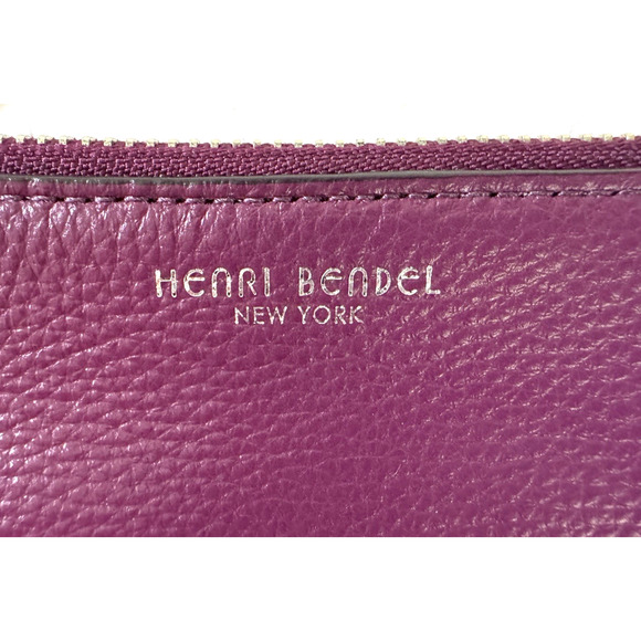 Henri Bendel Crossbody Bag Purple Leather Top Zip Dividers Chain-Link Strap - Picture 6 of 14
